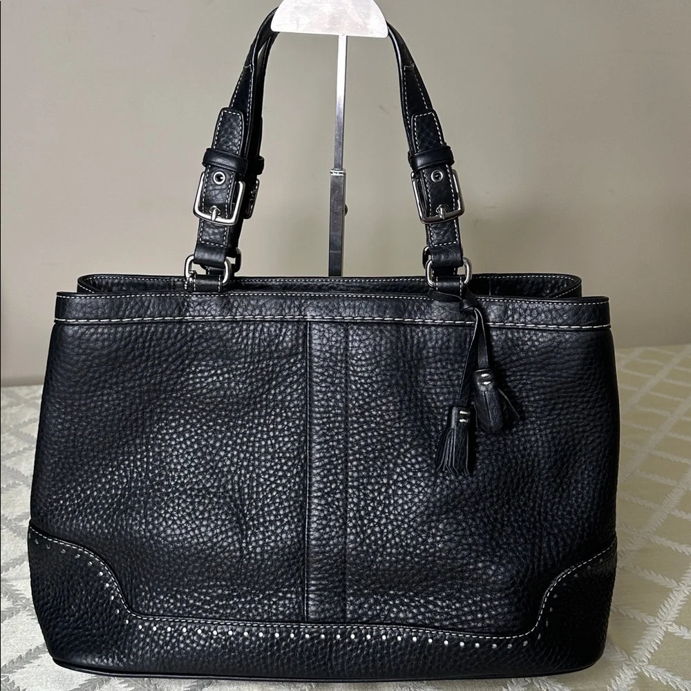 Elegant COACH Black Leather Tote Bag - Picture 6 of 12